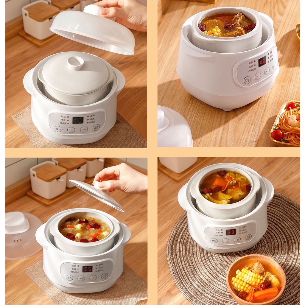 Nồi nấu cháo chậm Ceool 10A - dung tích 1 lít cho bé ăn dặm - Ninh hầm hấp cách thuỷ chưng yến đa năng