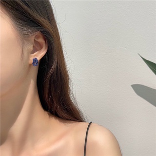Bông Tai Mạ Bạc 925 Hình Hoa Màu Xanh Dương Phong Cách Hàn Quốc F599