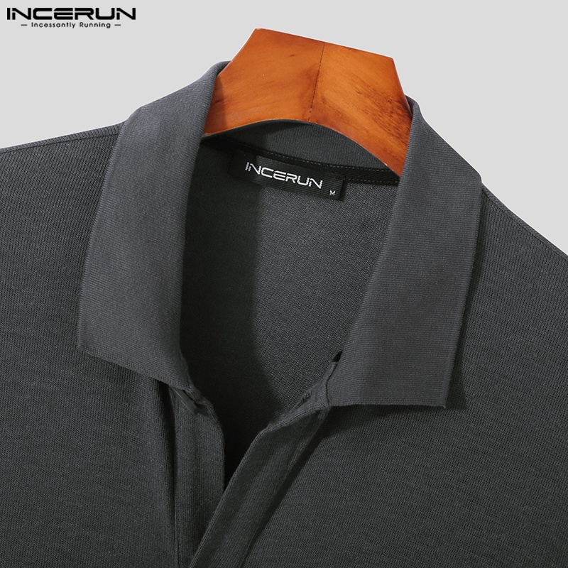 Áo INCERUN vải dệt kim ngắn tay màu trơn thời trang cho nam