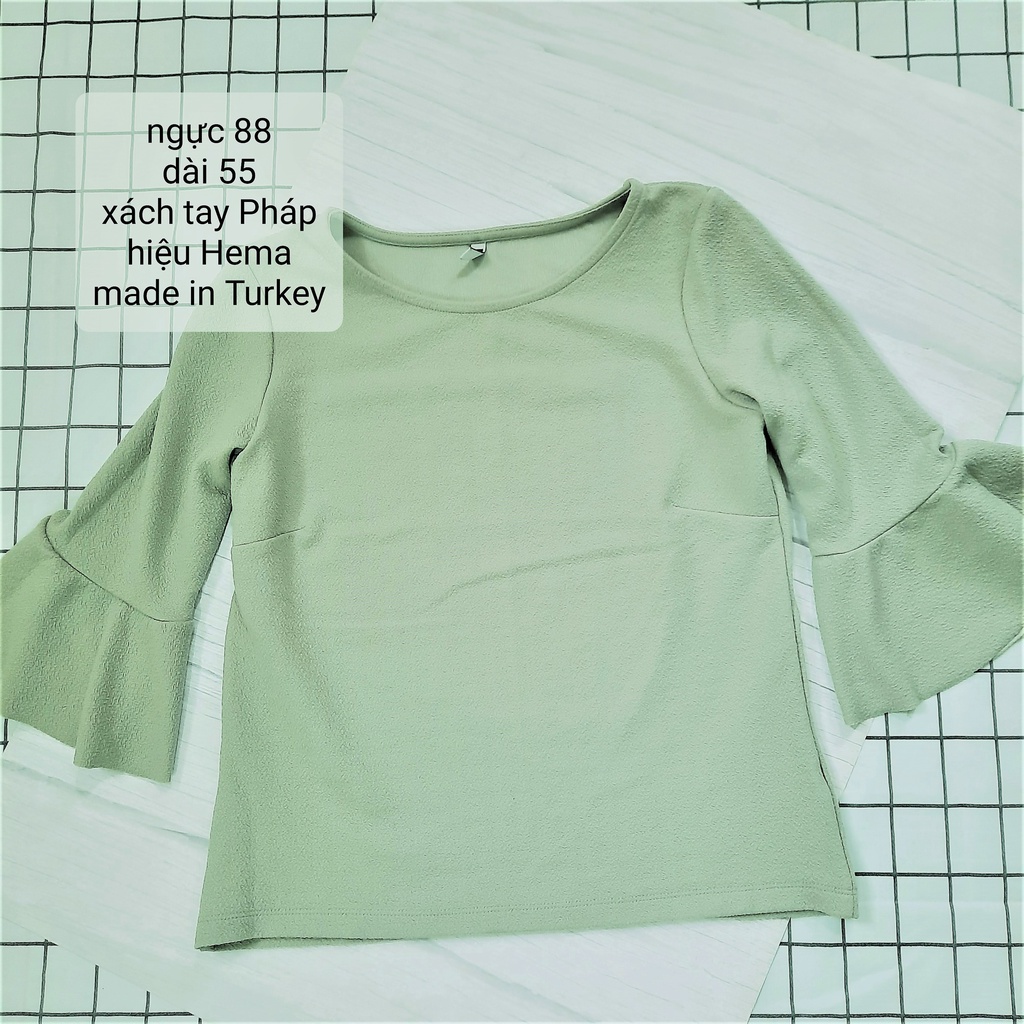 Áo kiểu tay loe hiệu Hema Pháp xanh matcha - Thanh lý áo kiểu trang nhã màu cốm - Pass áo tiểu thư thiết kế-Cốm2A