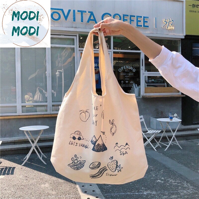 (Freeship từ 50k)MODI- Túi canvas đeo vai in hình núi MD300