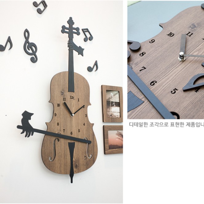 Đồng hồ treo tường, đồng hồ treo tường trang trí nhà cửa decor Cây Đàn - Cello Wall Clock -  không kèm khung  ảnh