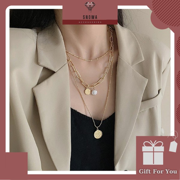 Vòng cổ choker, dây chuyền bạc titan nam nữ cao cấp SNOWA xích ba dây
