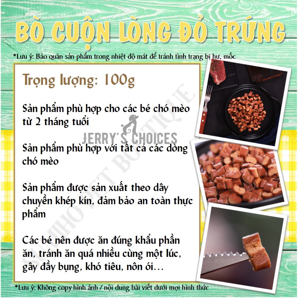 Bánh thưởng cho chó Jerry's Choices (Bò cuộn lòng đỏ nướng) 100gr/túi