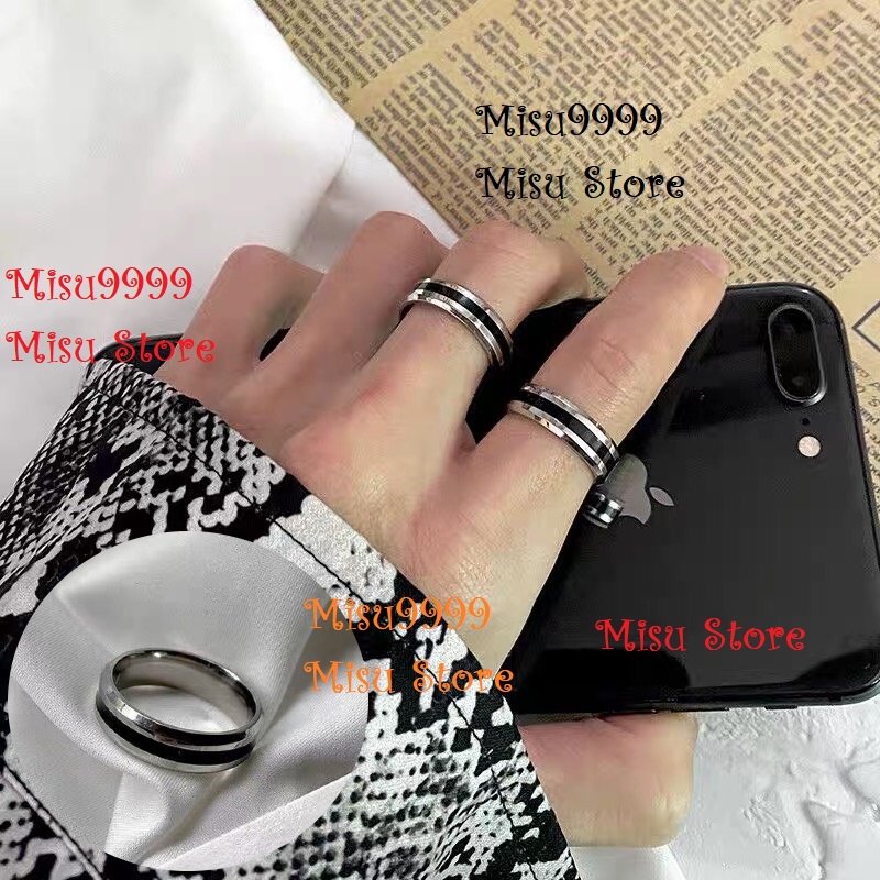 Nhẫn titan bóng vớt cạnh ft kim đen bóng bản 6mm