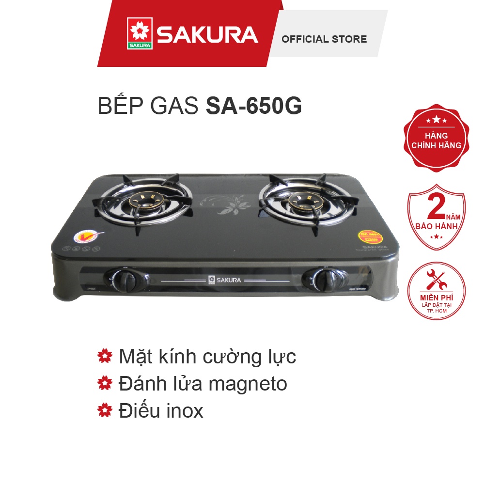 Bếp Gas Đôi SAKURA SA-650G - Mặt Kính Cường Lực Chịu Nhiệt - Bảo Hành 24 Tháng Chính Hãng