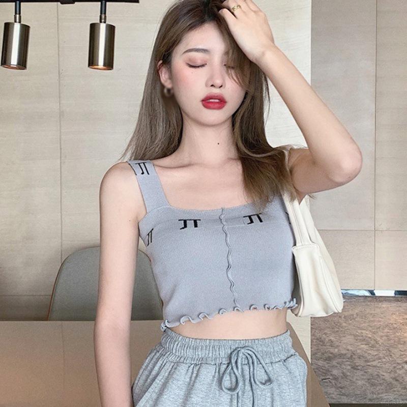 Áo Tank Top Dệt Kim 2 Dây Cổ Vuông Phong Cách Hàn Quốc