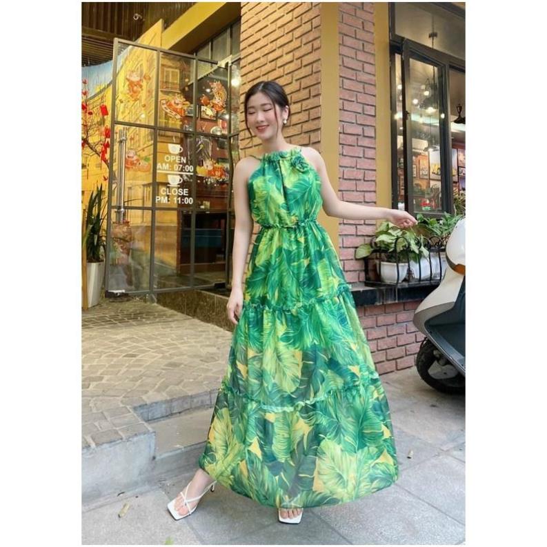 Đầm Cổ Yếm, Váy Maxi Lệch Vai V94, Chất Voan Mềm Mướt, Màu Tím, Xanh Đính Hoa, Cho Dáng Dài Miên Man, Mẫu Mới Hè 2021 ^