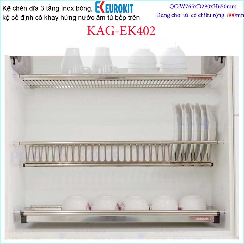 Kệ chén dĩa 3 tầng âm tủ chữ V KAG-EK402-80cm, kệ chén âm tủ Eurokit 80cm Inox bóng cao cấp