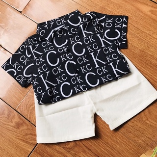 Bộ sơ mi bé trai cộc tay áo chất lụa quần đũi cho bé 8-25kg