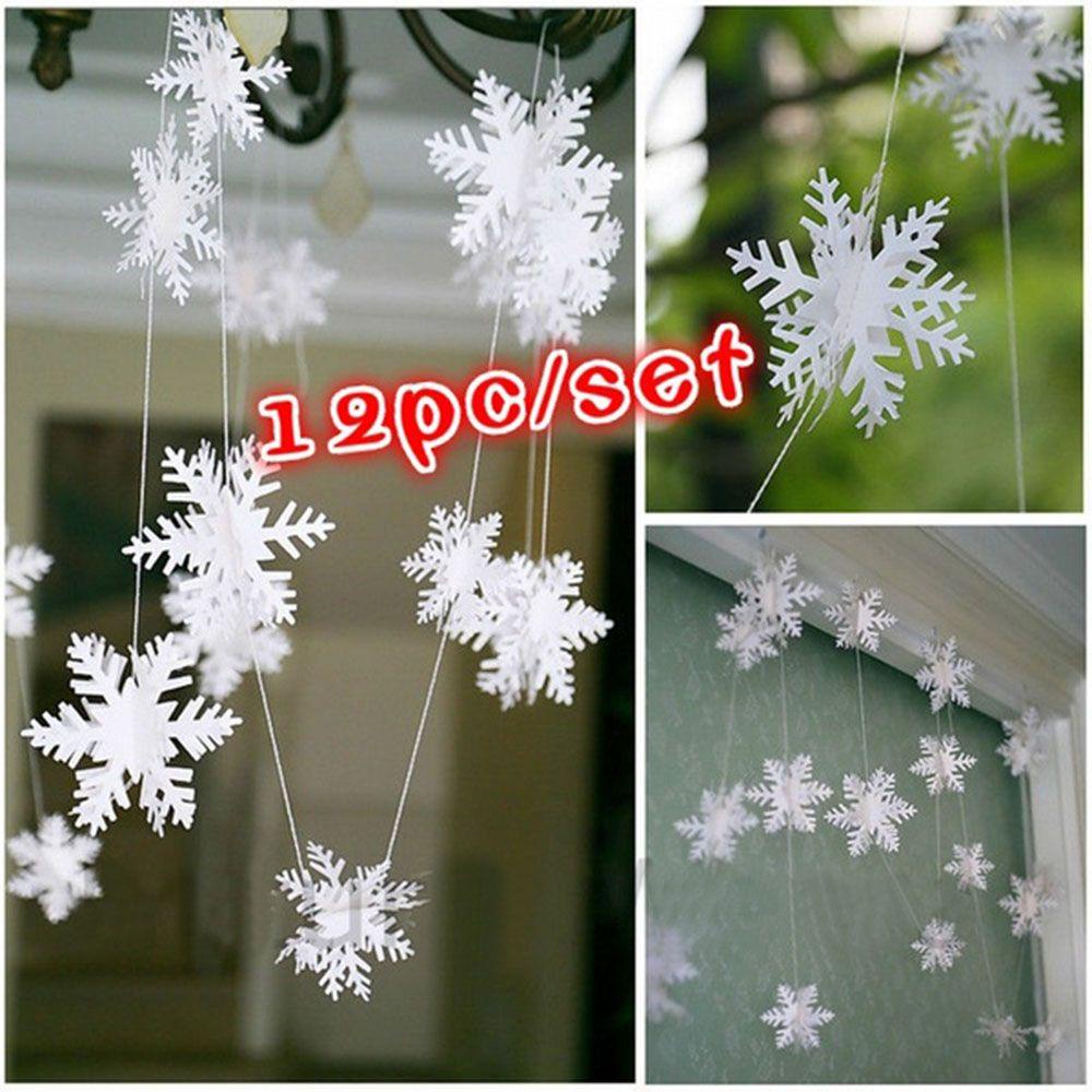 Set 12 Dây Treo Trang Trí Hình Bông Tuyết 3D