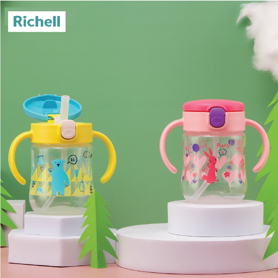 Bình ống hút silicone T.L.I Richell nhựa PP cao cấp chống sặc