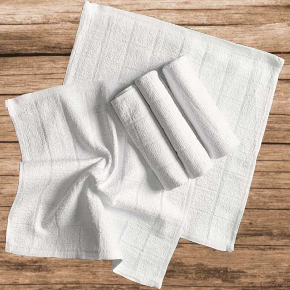 Khăn trắng Mohala chất liệu cotton kích thước 28x28, khăn vuông trắng cao cấp dùng lau đa năng, phục vụ nhà hàng.