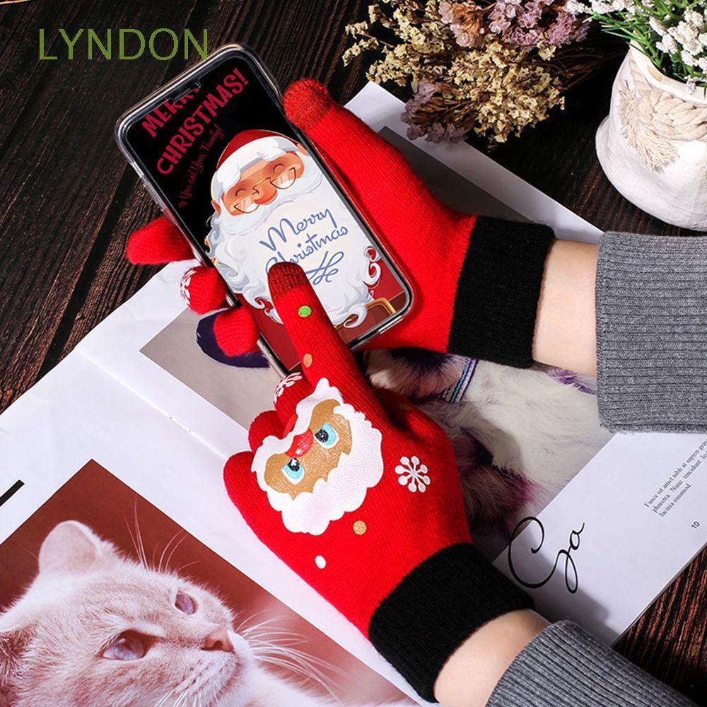 Găng tay dệt kim phối nhung mềm in hình ông già Noel dễ thương có thể dùng điện thoại cảm ứng cho nữ/ trẻ em/ nhiều màu