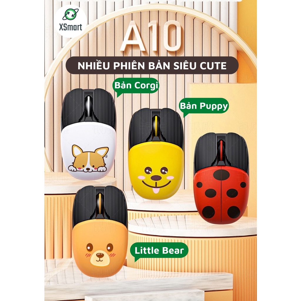 Chuột Bluetooth Không Dây A10 Hình Chibi Siêu Cute, Sử Dụng Pin Sạc Dùng Văn Phòng, Chơi Game Điện Thoại, Máy tính, PC