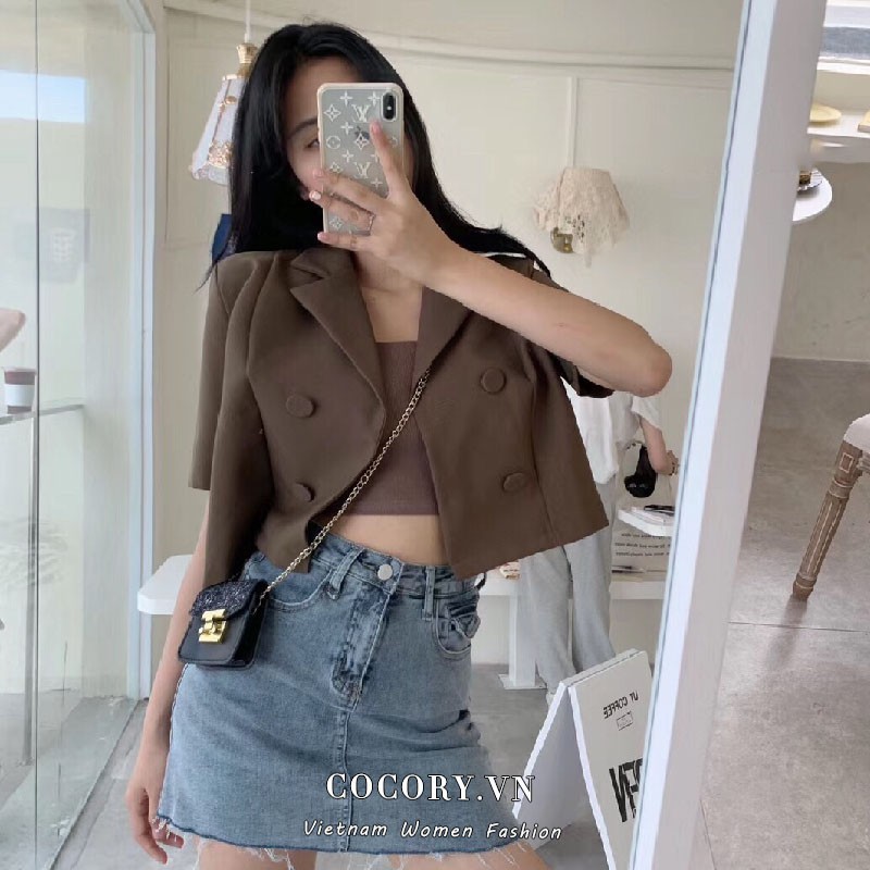 Áo khoác blazer tay ngắn dáng rộng phong cách mùa hè cho nữ | BigBuy360 - bigbuy360.vn