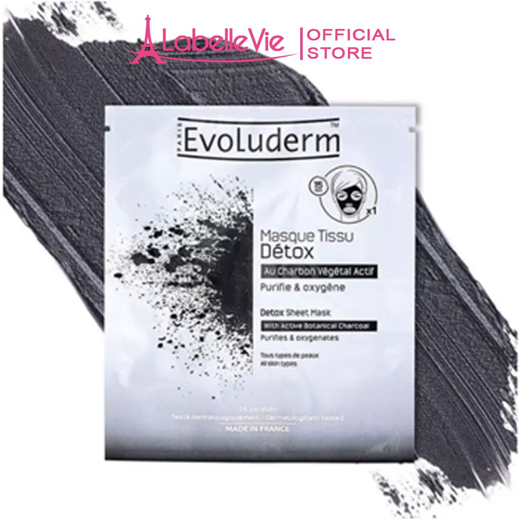 Mặt nạ than hoạt tính Evoluderm Detox Sheet Mask With Active Botanical Charcoal thải độc da 19ml