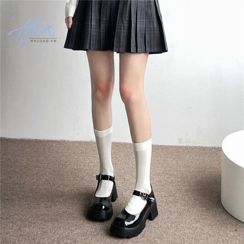 Vớ Nhung Mỏng Cổ Cao Vừa Màu Trắng Phong Cách Nhật Bản Thời Trang Mùa Hè Cho Nữ