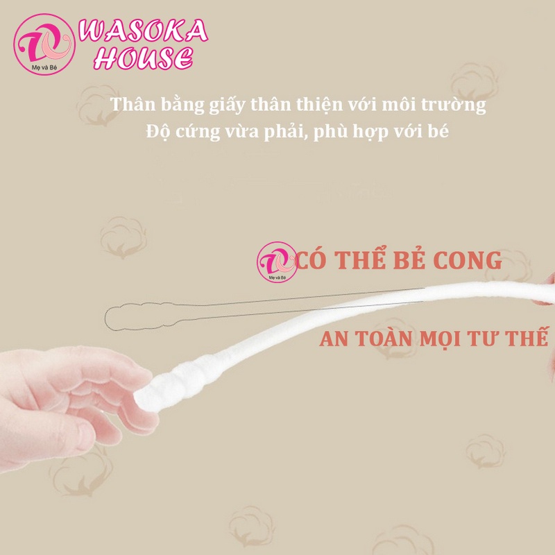Tăm bông cho bé sơ sinh và trẻ nhỏ Misuta (hộp 400 que), bông tự nhiên an toàn lành tính cho bé