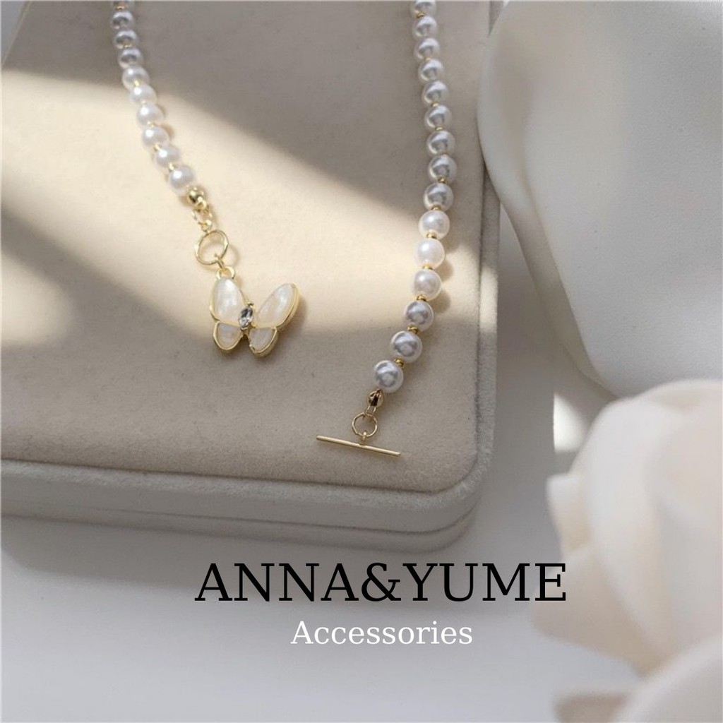 Dây chuyền ngọc trai nhân tạo hình bướm phong cách Retro Pháp, Vòng cổ ngọc trai hình bướm