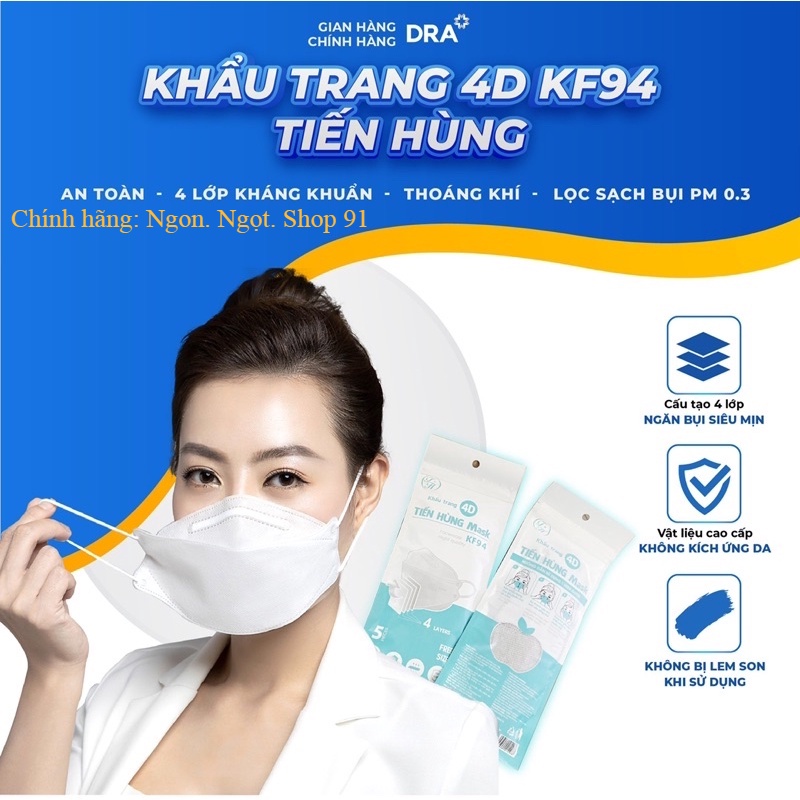 (Trợ giá) KHẨU TRANG KF94 TIẾN HÙNG MASK 10c kháng khuẩn, chống bụi, bảo vệ hô hấp - chuẩn- rẻ