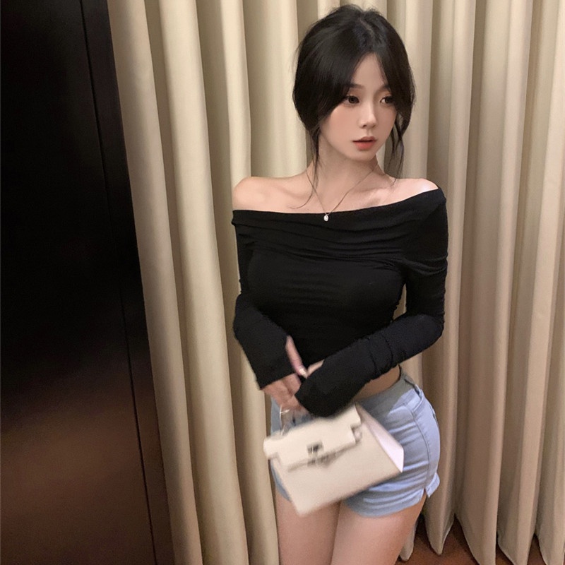 Áo Kiểu Tay Dài Hở Vai Dáng Ôm Thời Trang Quyến Rũ Cho Nữ