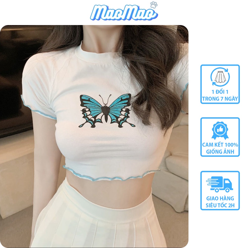 Áo croptop MaoMao ôm body ngắn tay chất thun co giãn phong cách ulzzang Hàn Quốc C17