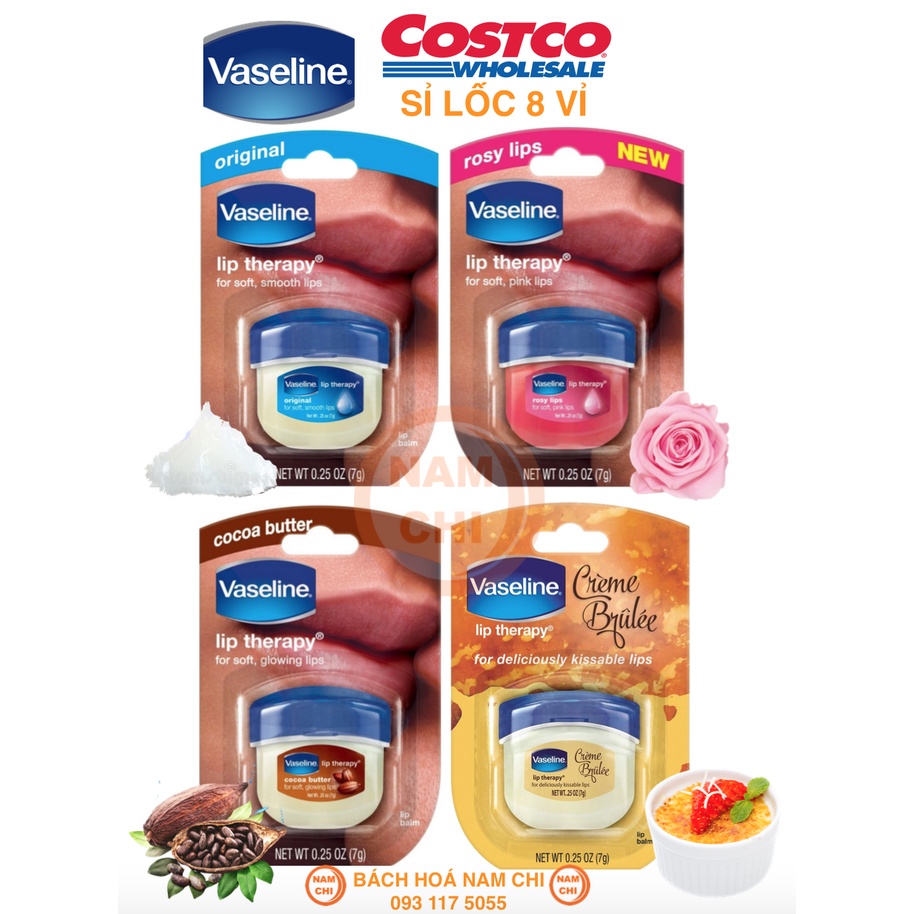 [SỈ LỐC 8 VỈ] Son Sáp Dưỡng Môi Mềm Mịn Vaseline Lip Therapy Original Rosy Lip Cacoa Butter Creme Brulee (7g) Chuẩn USA