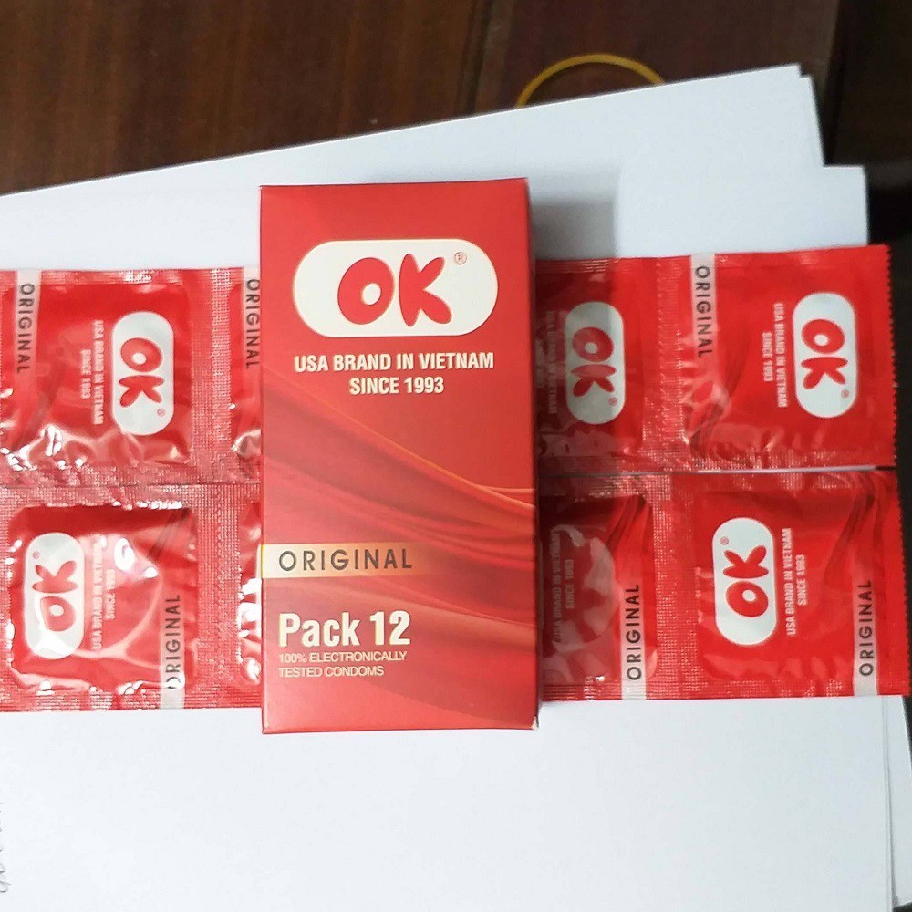 Bao cao su OK Original giá rẻ trơn mỏng loại thường Hộp 12 cái