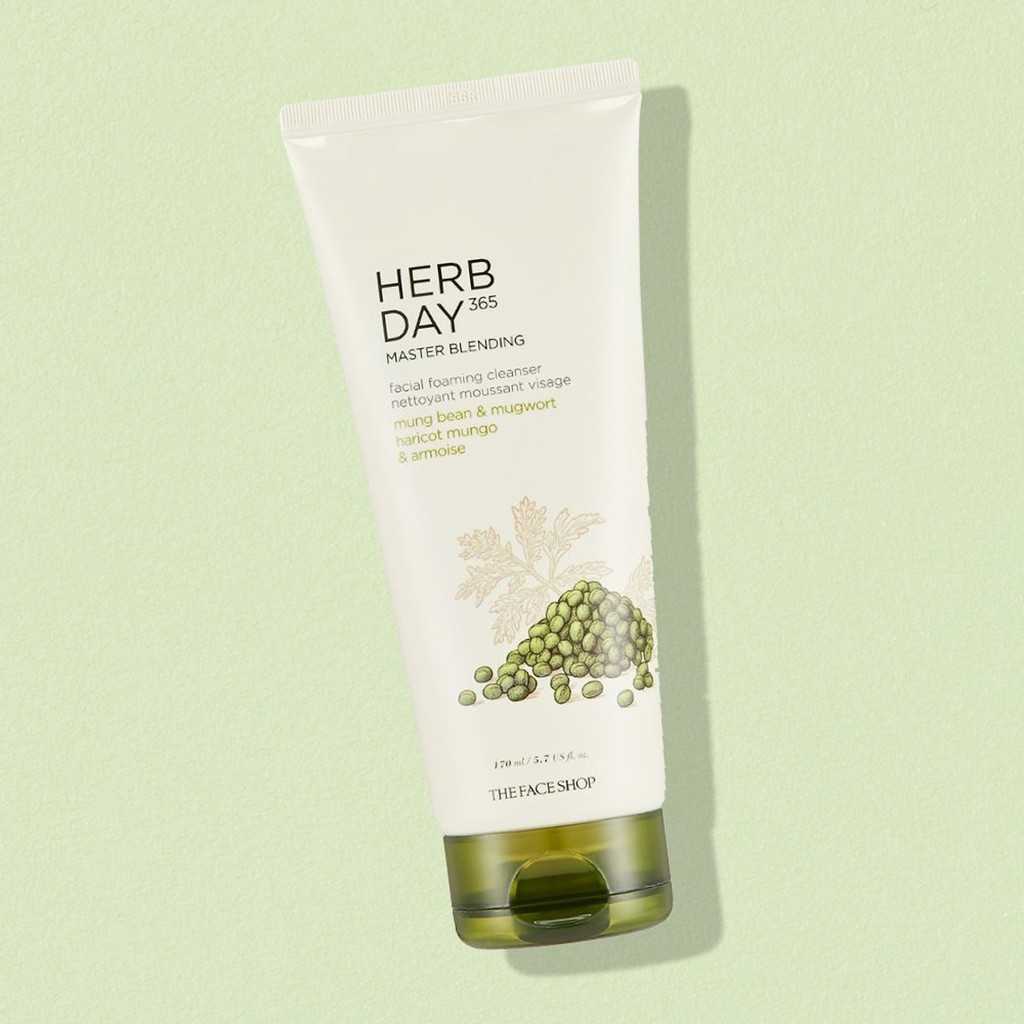 SỮA RỬA MẶT HERB DAY 365 MASTER BLENDING FACIAL FOAMING CLEANSER MUNG BEAN & MUGWORT THE FACE SHOP 170ML