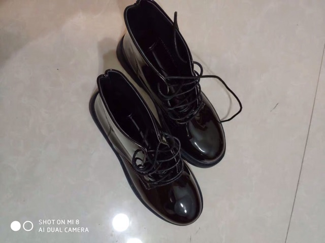 G036   Giày da nữ cao cổ buộc dây cá tính