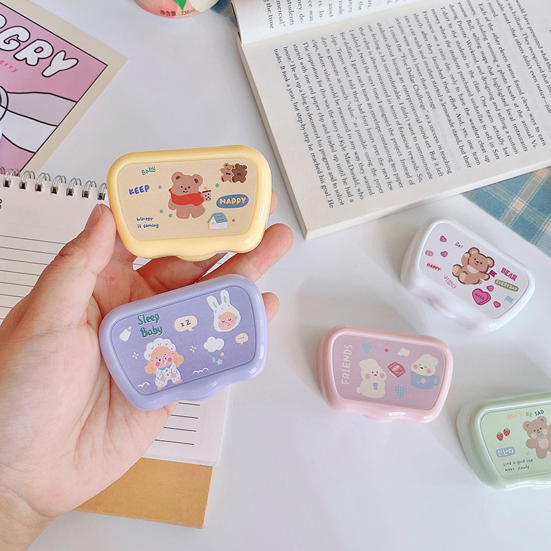 Hộp đựng lens mini CUTE có gương hình gấu xinh xắn | Hộp đựng kính áp tròng