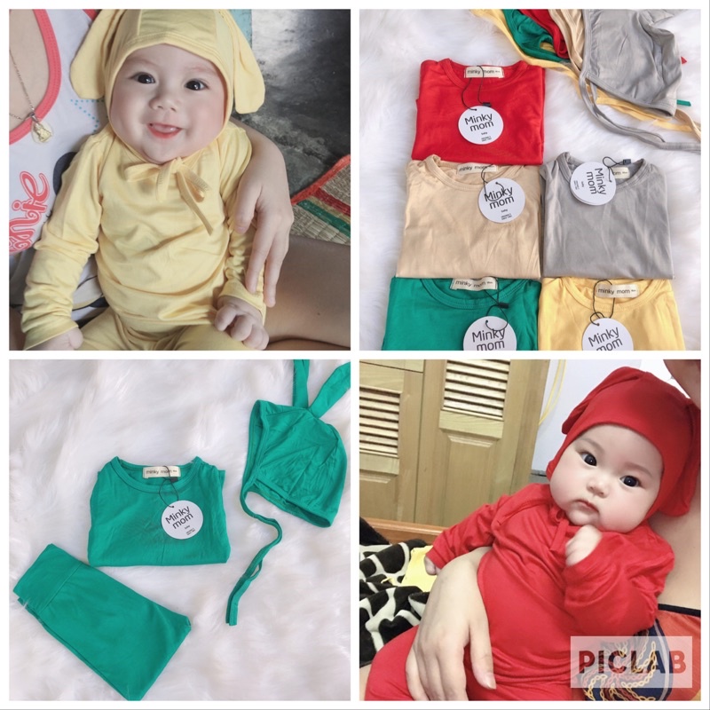 Bộ Minky Mom Cho Bé 💖 Bộ Mũ Tai Thỏ Minky Mom Cho BéTrai Bé Gái - Chất Thun Lạnh Cao Cấp Siêu Mềm Mịn Mát