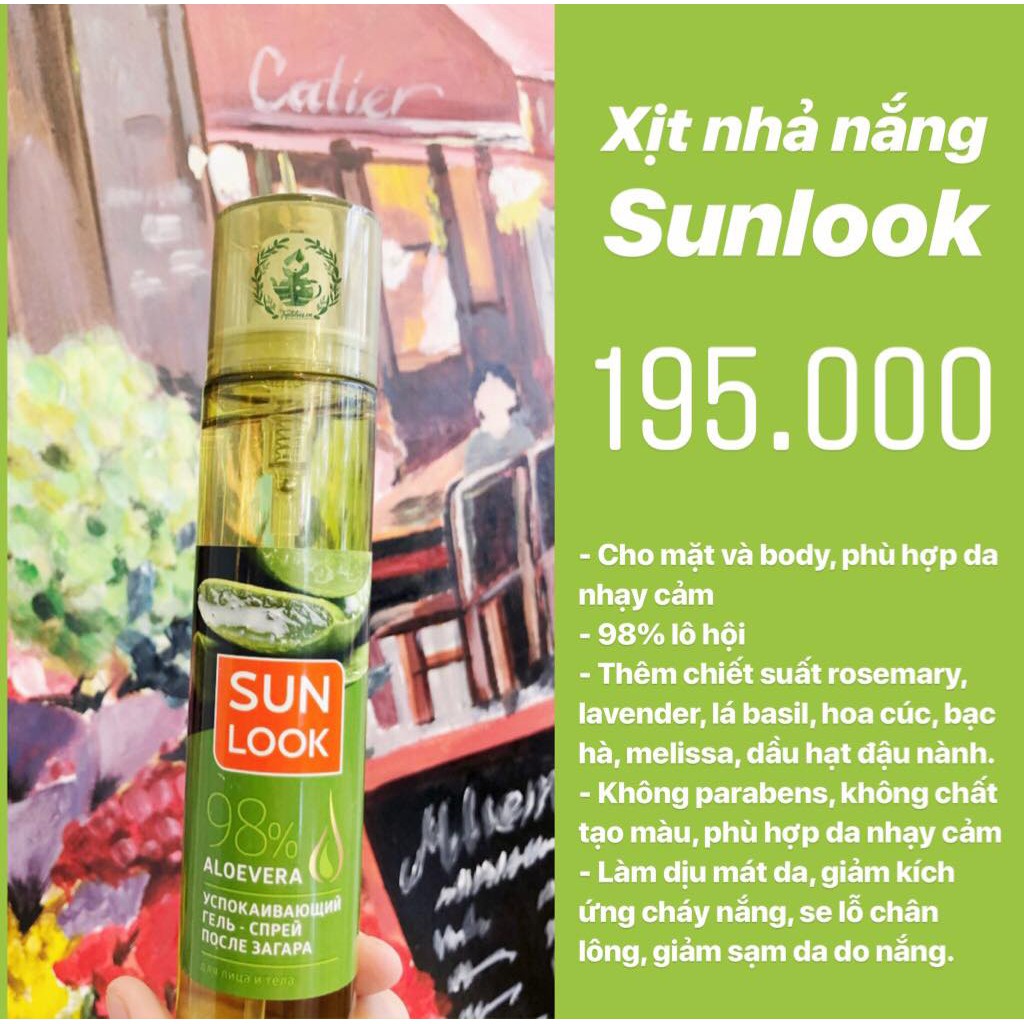 Xịt khoáng nhả nắng Sunlook 98% Lô hội làm dịu da, nhả nắng, sáng da, cấp nước dành cho mặt và body