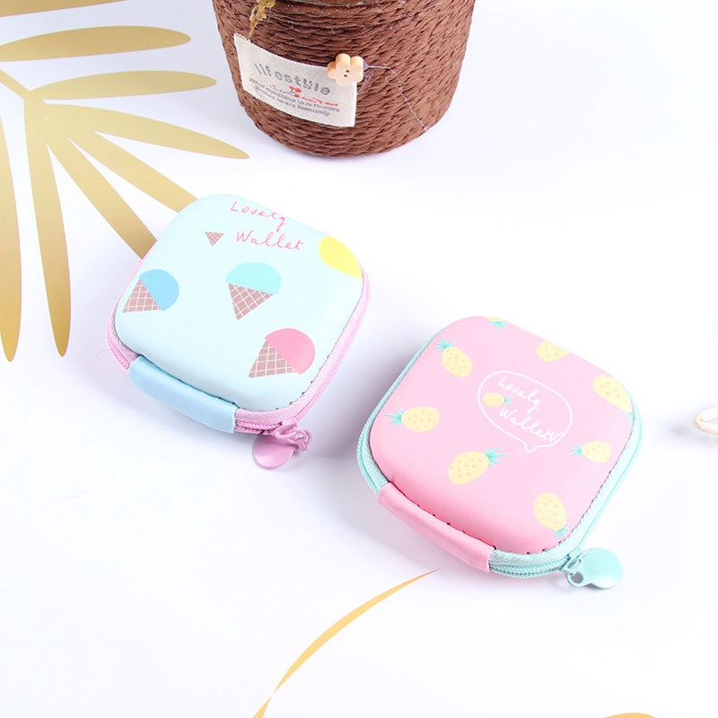 Túi Đựng Tai Nghe Dây Cáp USB Hình Vuông In Họa Tiết Trái Cây Dễ Thương