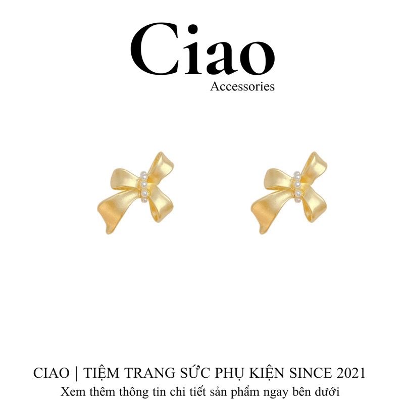 [HOẢ TỐC 1H] Khuyên tai/ Bông tai mạ bạc S925 thiết kế hình nơ đính hạt trai Morela Ciao