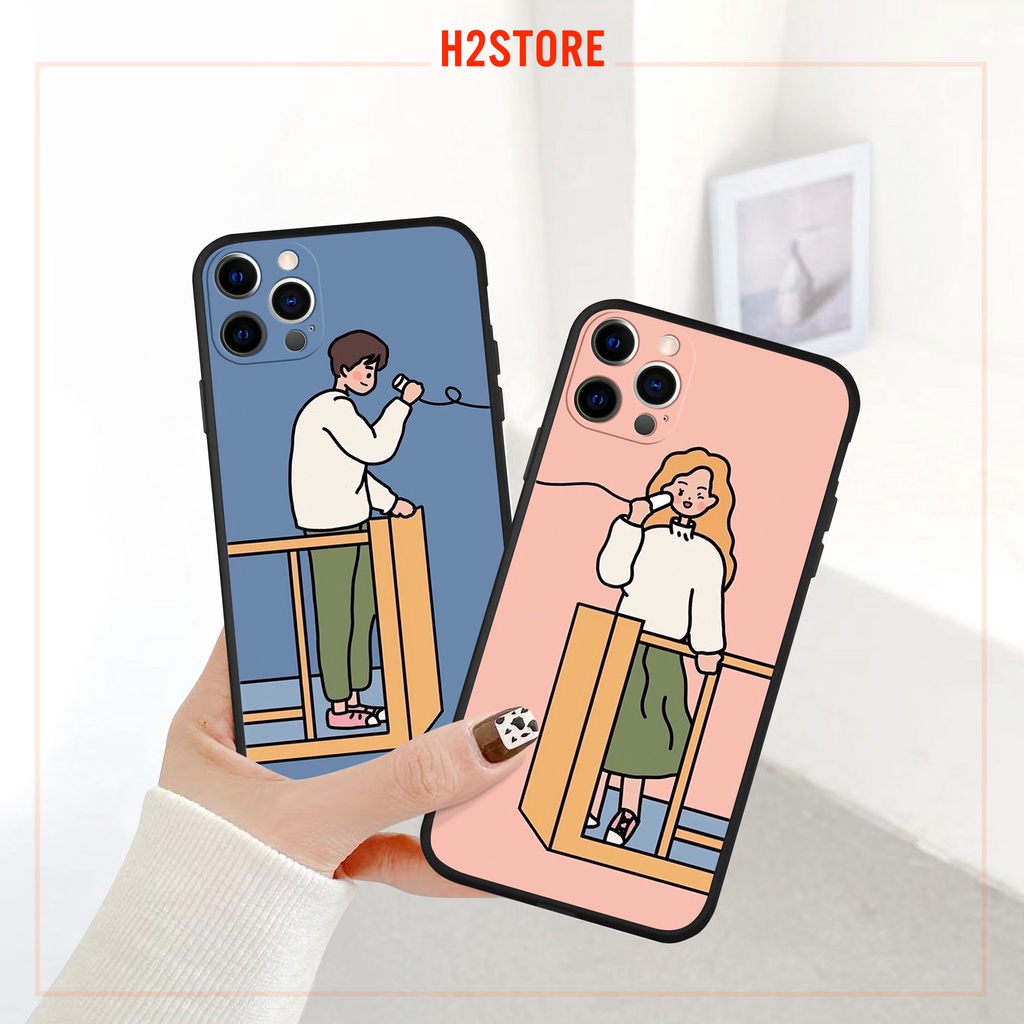 Ốp iphone in hình đôi nam nữ nghe điện thoại cho iphone 13 12 pro max mini 11 pro max X s max 6 s plus 7 8 plus