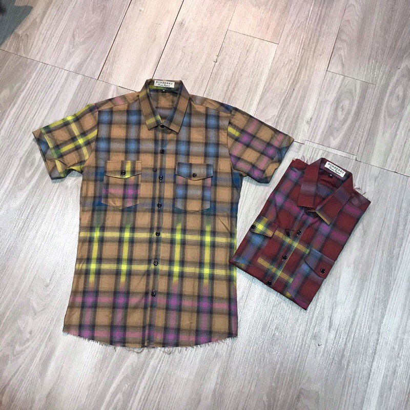 Sơ mi kẻ rách gấu nam nữ, áo sơ mi nam kẻ loang | BigBuy360 - bigbuy360.vn