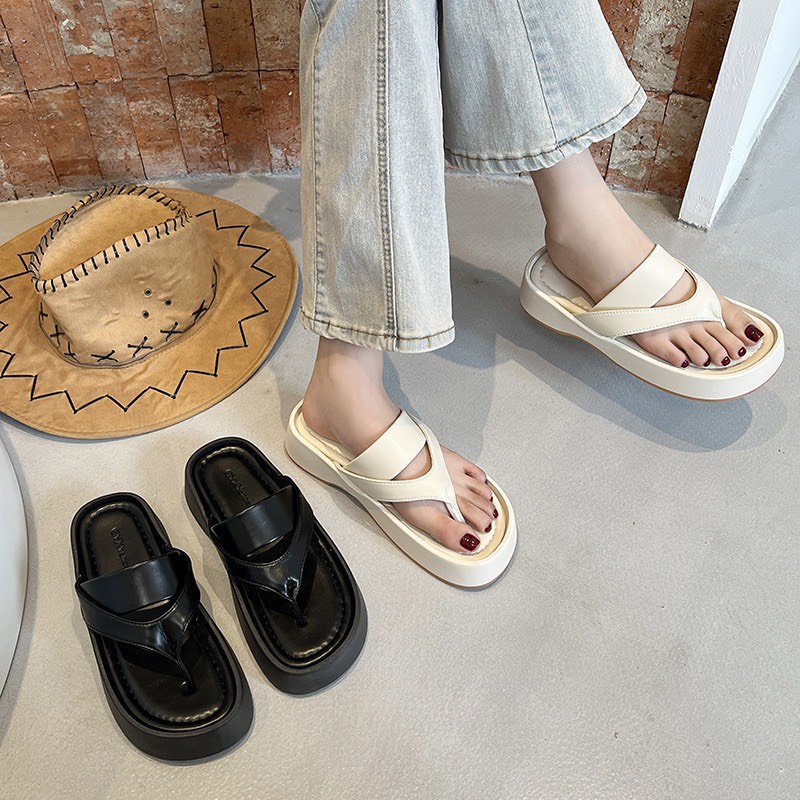 Dép quai ngang xỏ ngón đế dày mềm mại thoải mái thời trang hè cho nữ Thu Kieu Store