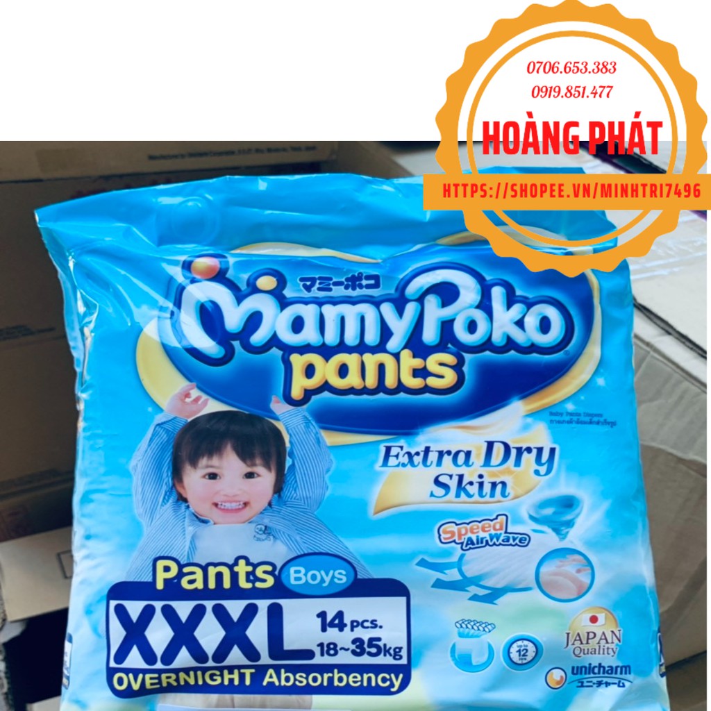 Bỉm tã quần Mamy Poko size XXXL 14 miếng cho bé 18-35kg