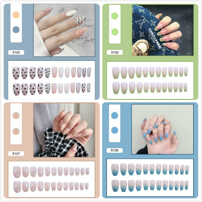 Set 24 móng tay giả màu trơn xinh xắn R089-R108