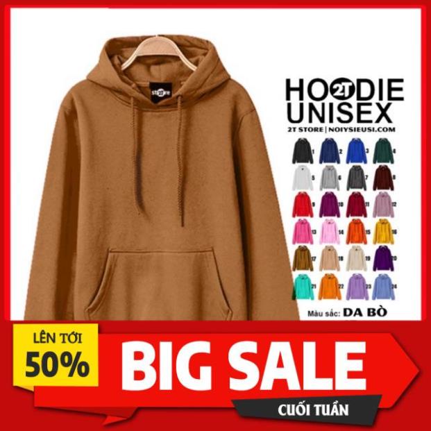 SALE Áo hoodie unisex 2T Store H17 màu da bò - Áo khoác nỉ chui đầu nữ nón 2 lớp dày dặn chất lượng đẹp v