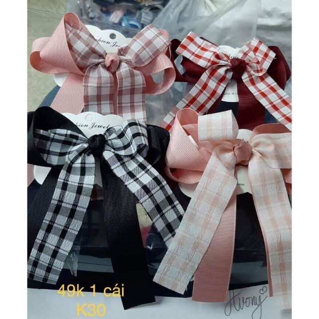 🎀 Kẹp tóc nơ tiểu thư ca rô