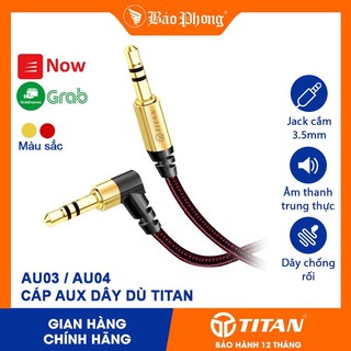 Cáp âm thanh AUX dây dù chân vẹo TITAN AU03 cổng kết nối 2 đầu 3.5mm 2 đầu đực kết nối điện thoại và loa xe hơi ô tô