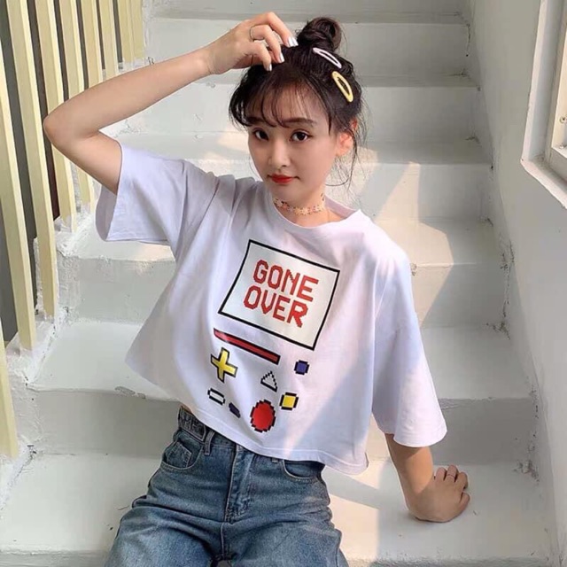 (ẢNH THẬT) Áo croptop tay ngắn in hình Gone Over 2 màu (trắng/đen)