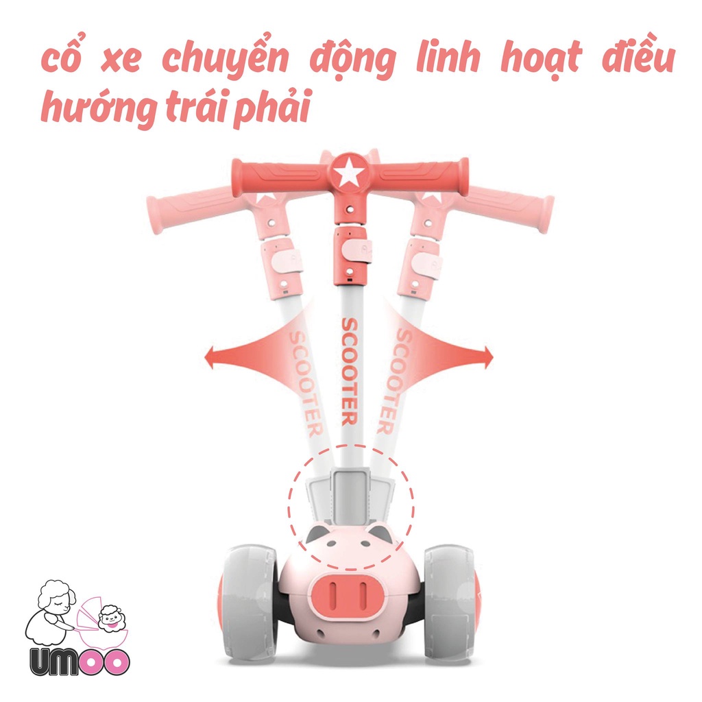 Xe trượt Scooter cho bé 3 trong 1, [Haobaby Shop] Xe trượt Scooter cho bé Umoo 2 trong 1 hình heo