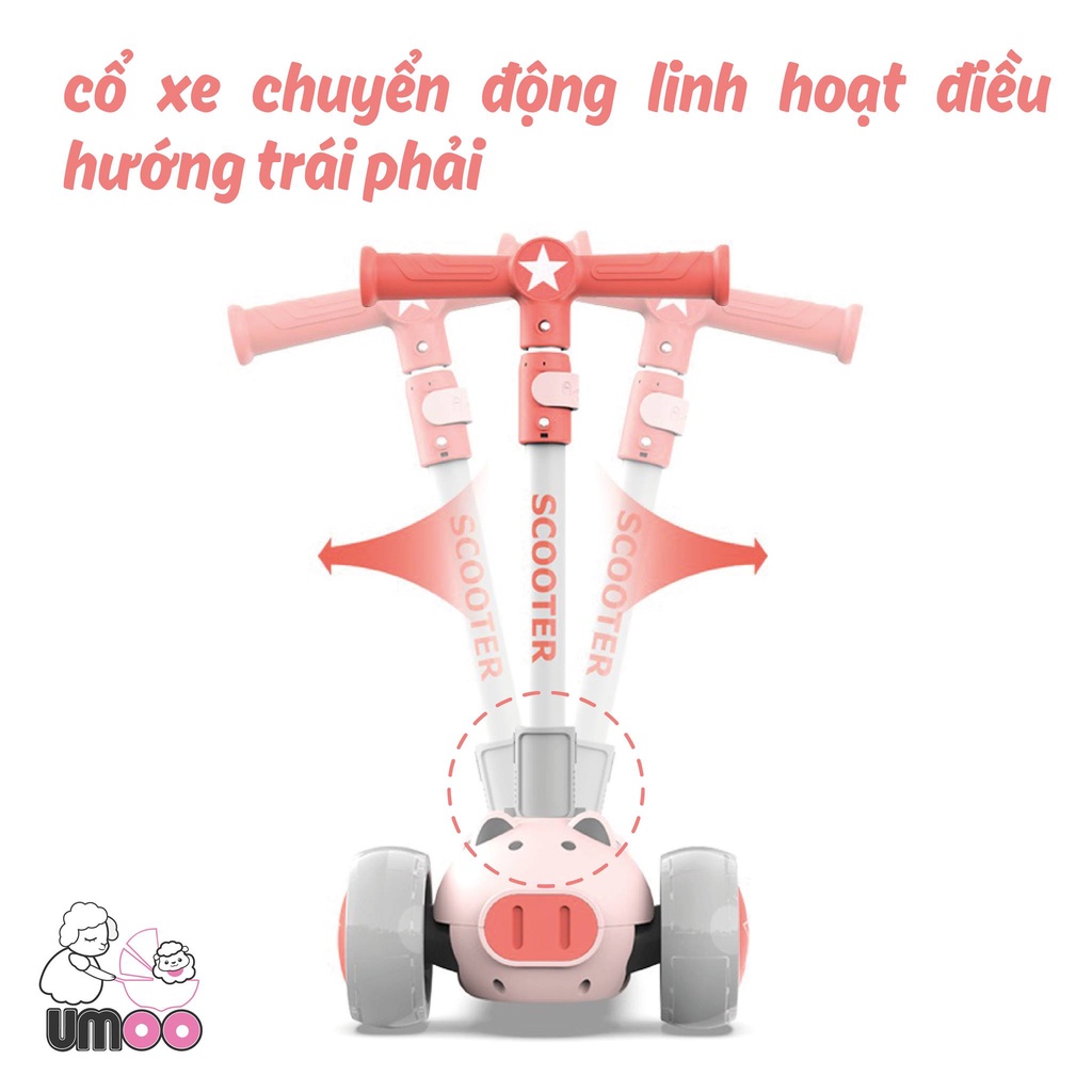 Xe trượt Scooter cho bé 3 trong 1, [Haobaby Shop] Xe trượt Scooter cho bé Umoo 2 trong 1 hình heo