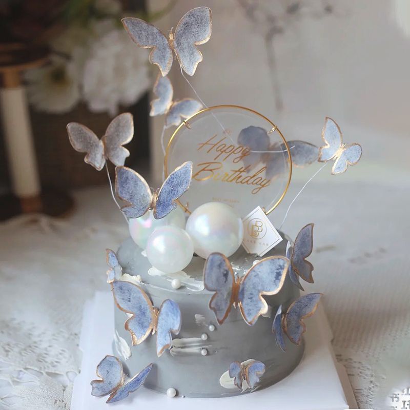 Set cắm Bươm Bướm Giấy Hồng/ Tím/ Xanh trang trí Bánh Kem