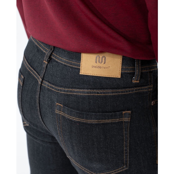 Quần jean nam INSIDEMEN cao cấp màu đen trơn không rách chất liệu bò cao cấp co giãn 4 chiều đẹp IJN01501