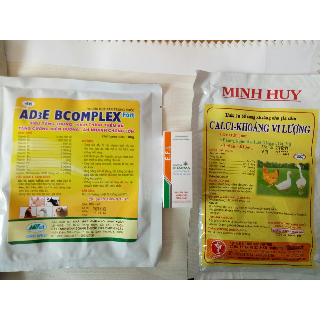 COMBO VITAMIN AD3E 100GRAM , KHOÁNG MINH HUY VÀ TH.UỐC E.F.L